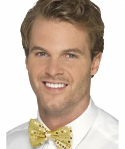 Smiffys Suspenders & Ties Sequin Bow Tie - Gold