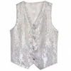Swedia's Sequined Silver Vest With Buttons