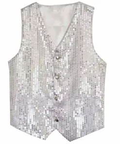 Swedia's Sequined Silver Vest With Buttons
