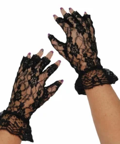 Swedia's 1980's Short Lace Fingerless Gloves - Black