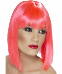 Smiffys Short Neon Pink Blunt Glam Wig Wigsc