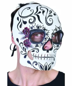 Tomfoolery Black And White Sugar Skull Mask